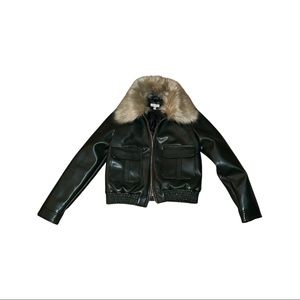 Leather jacket with fur collar